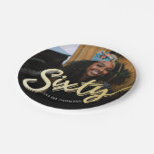 Zestig 60e verjaardag aangepaste fotoscript gouden papieren bordje (Gekanteld)