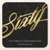 Zestig 60e verjaardag Goud Zwart Elegant Kalligraf Kartonnen Onderzetters (Voorkant)