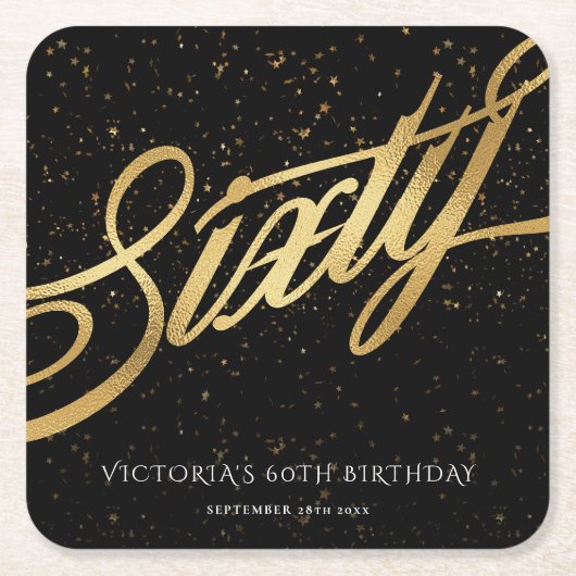 Zestig 60e verjaardag Goud Zwart Elegant Kalligraf Kartonnen Onderzetters (Voorkant)