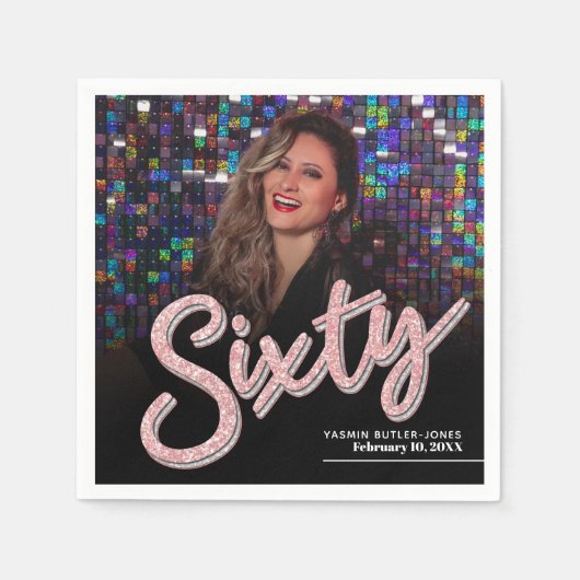 Zestig 60ste verjaardag aangepaste fotoscript roze servet (Voorkant)