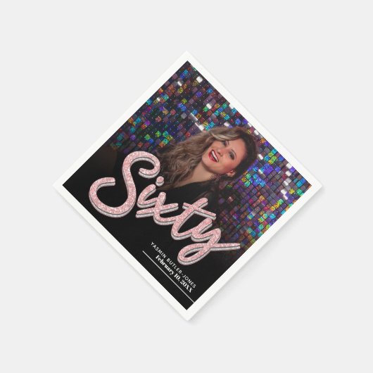 Zestig 60ste verjaardag aangepaste fotoscript roze servet (Hoek)