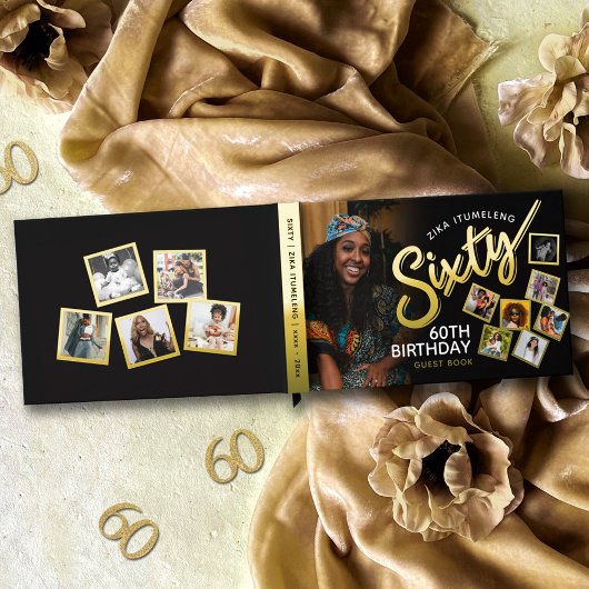Zestig 60ste verjaardag foto's zwart goud gastenbo gastenboek