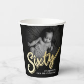 Zestig 60ste verjaardag fotoscript zwart goud kleu papieren bekers (Achterkant)