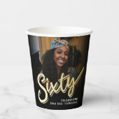 Zestig 60ste verjaardag fotoscript zwart goud kleu papieren bekers (Voorkant)