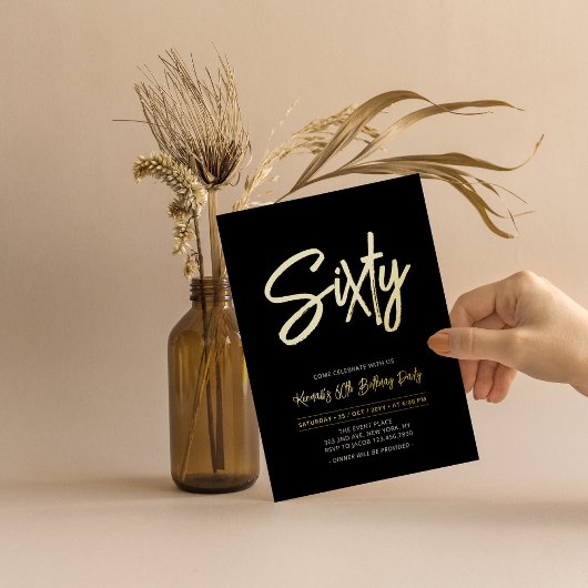 Zestig | Black Chic Script 60ste verjaardagsfeestj Folie Uitnodiging