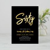 Zestig | Black Chic Script 60ste verjaardagsfeestj Folie Uitnodiging (Staand Voorkant)