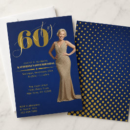 Zestig Blauw Goud 60ste Foto Verjaardagsuitnodigin