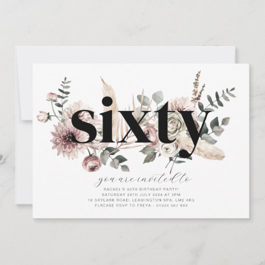 Zestig bloemen - 60e verjaardag uitnodiging (Voorkant)