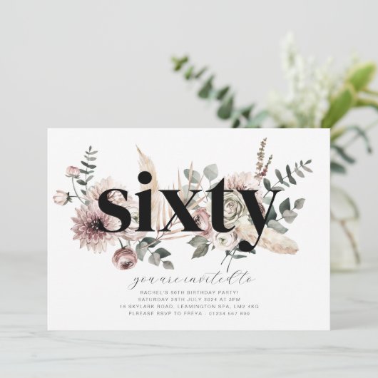 Zestig bloemen - 60e verjaardag uitnodiging (Staand voorkant)