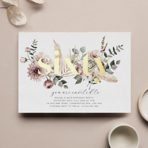 Zestig bloemen - 60ste verjaardag - Goud Folie Uitnodiging