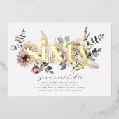 Zestig bloemen - 60ste verjaardag - Goud Folie Uitnodiging (Voorkant)