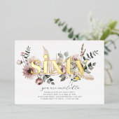 Zestig bloemen - 60ste verjaardag - Goud Folie Uitnodiging (Staand Voorkant)