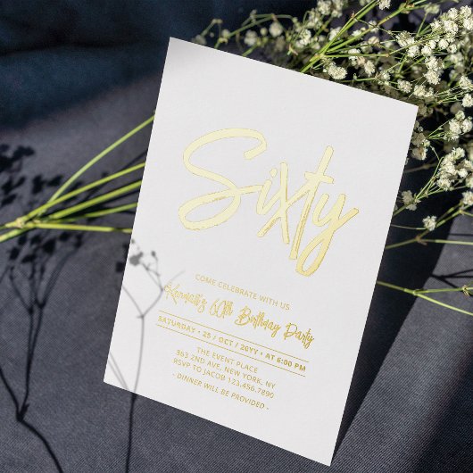 Zestig | Chic Folie Script 60ste Verjaardagsfeestj Uitnodiging