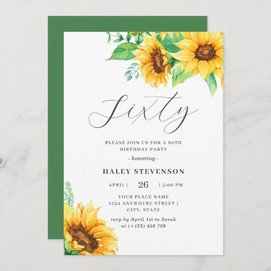 Zestig Chique Geel Zonnebloem Bloemen 60ste Verjaa Kaart (Voorkant / Achterkant)