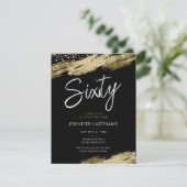 Zestig Elegant Script Zwart en Goud Verjaardag Kaart (Staand voorkant)