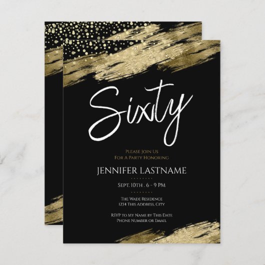 Zestig Elegant Script Zwart en Goud Verjaardag Kaart (Voorkant / Achterkant)