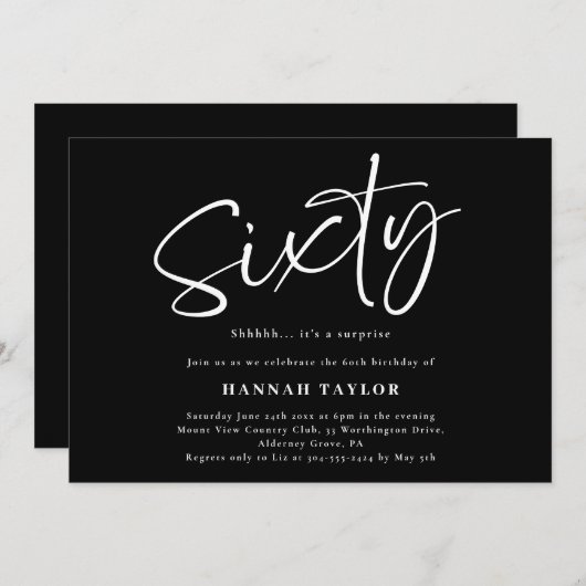 Zestig Elegant Zwart Wit 60ste Verjaardag Kaart (Voorkant / Achterkant)