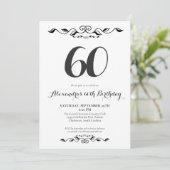 Zestig Elegant Zwart & Wit 60ste Verjaardagsfeestj Kaart (Staand voorkant)