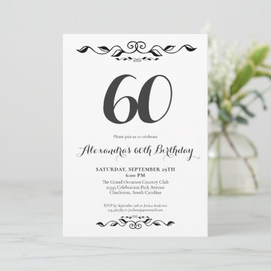 Zestig Elegant Zwart & Wit 60ste Verjaardagsfeestj Kaart (Staand voorkant)