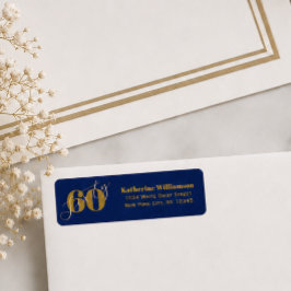 Zestig Elegante Blauwe & Gouden 60e Verjaardagsuit Etiket