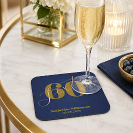 Zestig Elegante Blauwe & Gouden 60e Verjaardagsuit Kartonnen Onderzetters