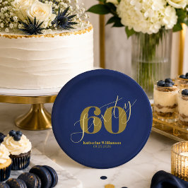 Zestig Elegante Blauwe & Gouden 60e Verjaardagsuit Papieren Bordje
