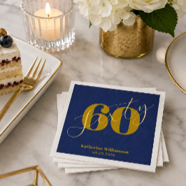 Zestig Elegante Blauwe & Gouden 60e Verjaardagsuit Servet