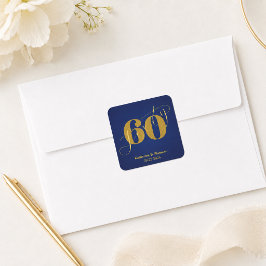 Zestig Elegante Blauwe & Gouden 60e Verjaardagsuit Vierkante Sticker
