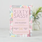 Zestig en eenvoudig roze 1980s Memphis Design 60th Kaart (Staand voorkant)