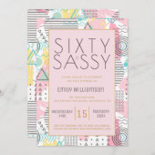 Zestig en eenvoudig roze 1980s Memphis Design 60th Kaart (Voorkant / Achterkant)