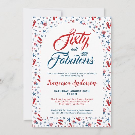 Zestig en Fabulous Beach Thema 60e Verjaardagsfees Kaart (Voorkant)