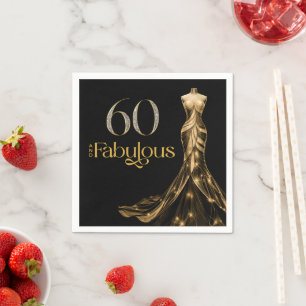 Zestig en Fabulous Gouden Jurk Zwart 60ste Verjaar Servet