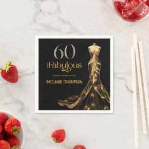 Zestig en Fabulous Gouden Jurk Zwart 60ste Verjaar Servet