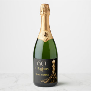 Zestig en Fabulous Gouden Jurk Zwart 60ste Verjaar Sparkling Wijnetiket