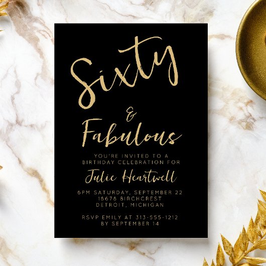 Zestig en Fabulous Gouden Script 60e Verjaardagsfe Kaart