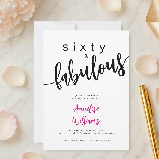Zestig en Fabulous Roze Script 60ste Verjaardagsfe Kaart