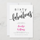 Zestig en Fabulous Roze Script 60ste Verjaardagsfe Kaart (Voorkant)