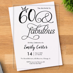 Zestig en Fabulous Script 60e Verjaardagsfeest Acryl Uitnodigingen