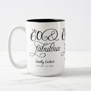 Zestig en Fabulous Script 60e Verjaardagsfeestje Tweekleurige Koffiemok