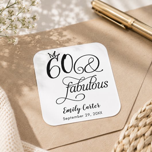 Zestig en Fabulous Script 60e Verjaardagsfeestje Vierkante Sticker