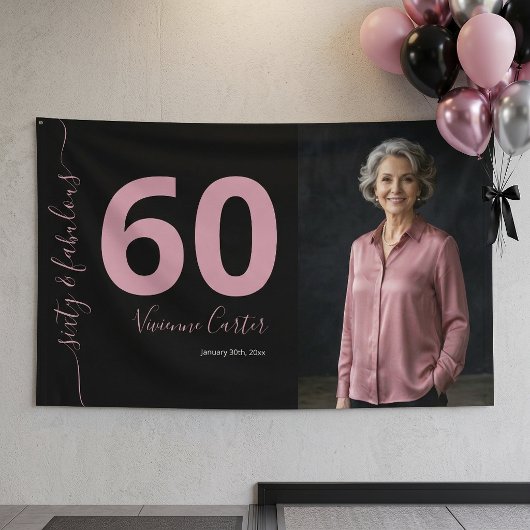 Zestig en Fabulous Script Roze 60e Verjaardagsfees Spandoek