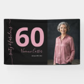 Zestig en Fabulous Script Roze 60e Verjaardagsfees Spandoek (Horizontaal)