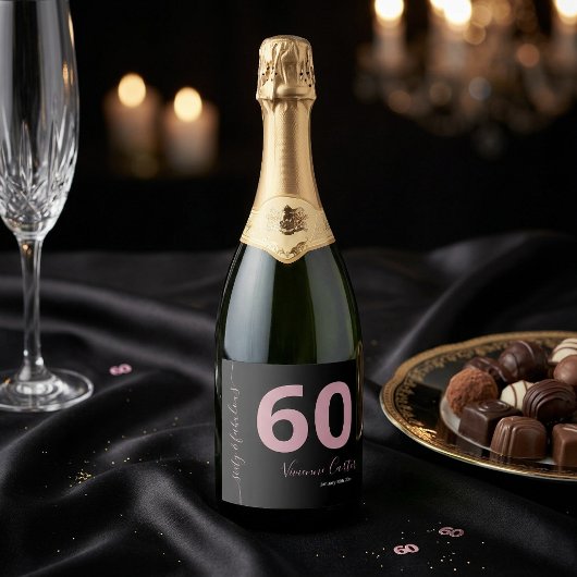 Zestig en Fabulous Script Roze 60e Verjaardagsfees Sparkling Wijnetiket