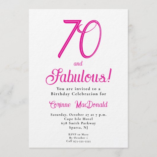 Zestig en Fabulous Script Roze 70ste Verjaardagsfe Kaart (Voorkant)