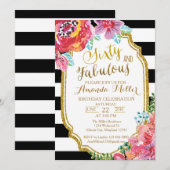 Zestig en Fabulous waterverf Verjaardagsuitnodigin Kaart (Voorkant / Achterkant)