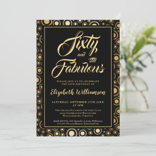 Zestig en Fabulous Zwart Goud 60e Verjaardagsfeest Kaart (Staand voorkant)