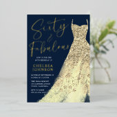 Zestig en fantastisch! Sparkle gouden jurk 60e ver Folie Uitnodiging (Staand Voorkant)