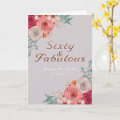 Zestig en fantastische bloemenkoraal roos verjaard kaart (Gele Bloem)