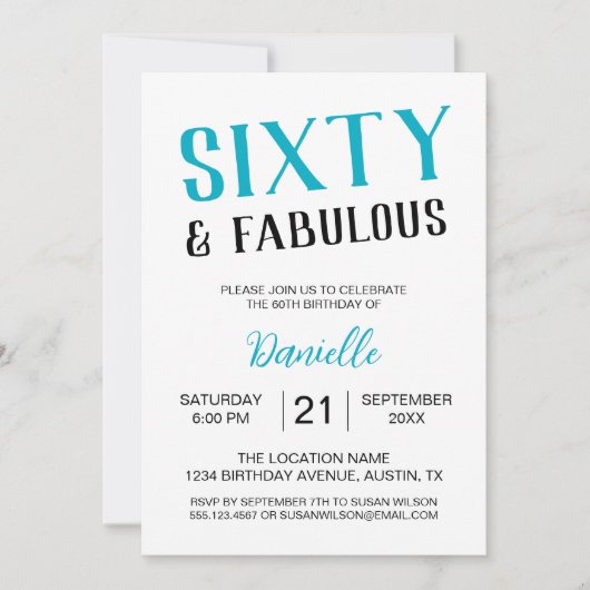 Zestig en fantastische turquoise 60e verjaardag kaart (Voorkant)
