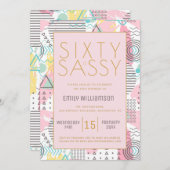 Zestig en pittig roze retro 60e verjaardagsfeestje kaart (Voorkant / Achterkant)